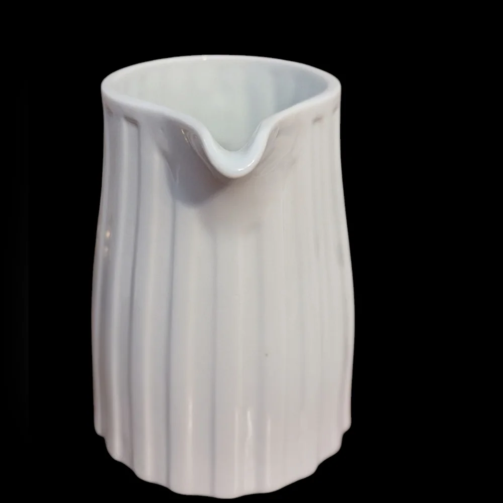 Crate & Barrel, White Ribbed-Side, Ceramic Pitcher